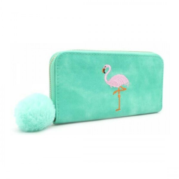 Damen Geldbörse Portmonee Brieftasche grün Flamingo Pink