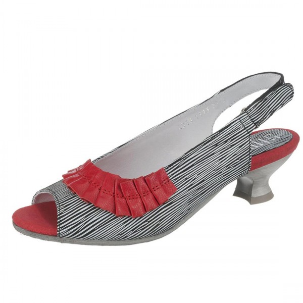 Simen Damen Schuhe Leder Sling Pumps Sandalette Grau Rot