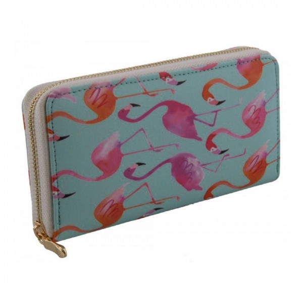 Damen Geldbörse Portmonee Brieftasche Flamingo Türkis